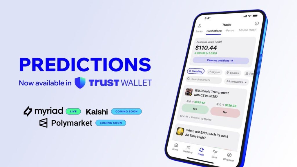 Trust wallet launches predictions with myriad integrations